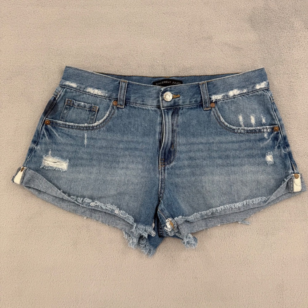 Sincerely Jules Distressed Denim Cutoff Shorts Medium Wash Women's Size‎ 5/27